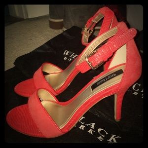 WHBM New Red Open Toe Ankle Strap Heels